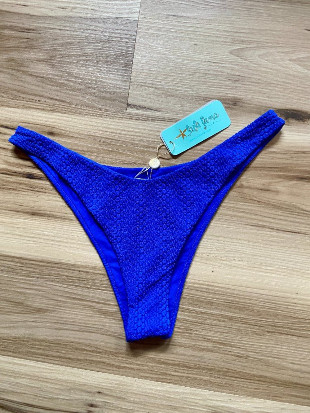 NEW Luli Fama High Leg Brazilian Bikini Bottom Wavy Baby Blue XL NWT